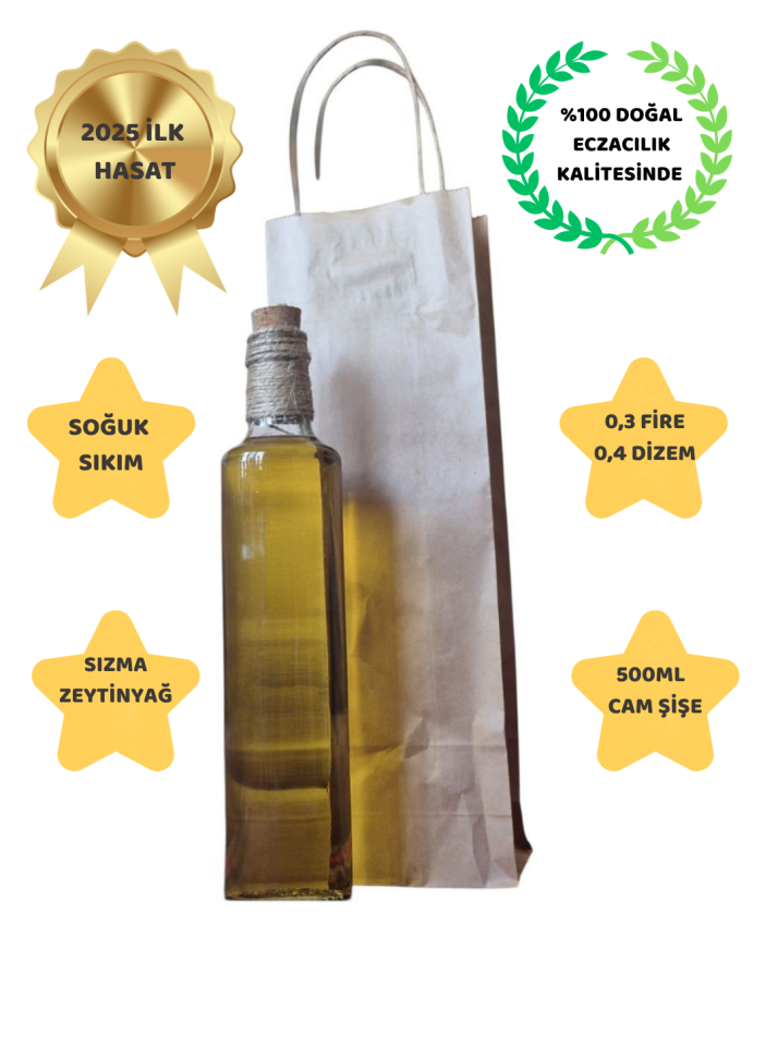 Soğuk Sıkım Halis Sızma Zeytinyağı 500 ml | 2025 İlk Mahsul | Eczacılık Kalitesinde