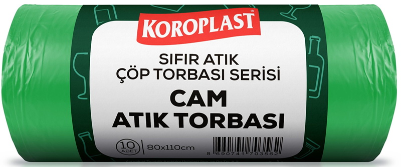 Koroplast Çöp Torbası Sıfır Atık – Cam Atıklar İçin Yeşil Jumbo 80x110 (650 gr) 10'lu