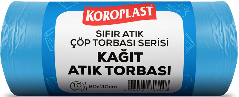 Koroplast Çöp Torbası Sıfır Atık – Kağıt Atıkları Mavi Jumbo 80x110 (440 gr – 10’lu – 27 Micron)