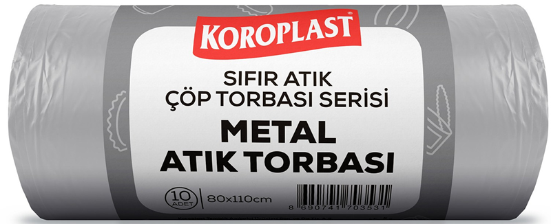 Koroplast Çöp Torbası Sıfır Atık – Metal Atıkları Açık Gri Jumbo 80x110 (650 gr – 10’lu – 40 Micron)