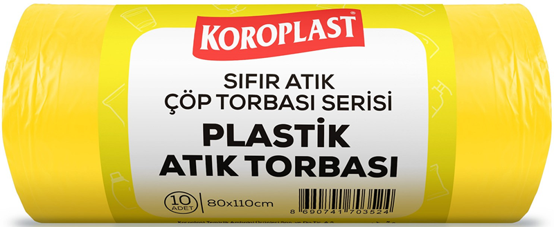 Koroplast Çöp Torbası Sıfır Atık – Plastik Atıkları Sarı Jumbo 80x110 (440 gr – 10’lu – 27 Micron)