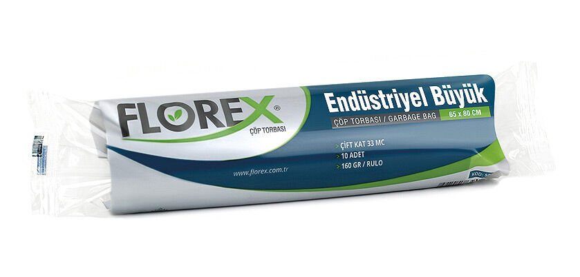 Florex Endüstriyel Büyük Çöp Torbası Siyah 65x80 cm (160 gr – 10’lu Rulo)